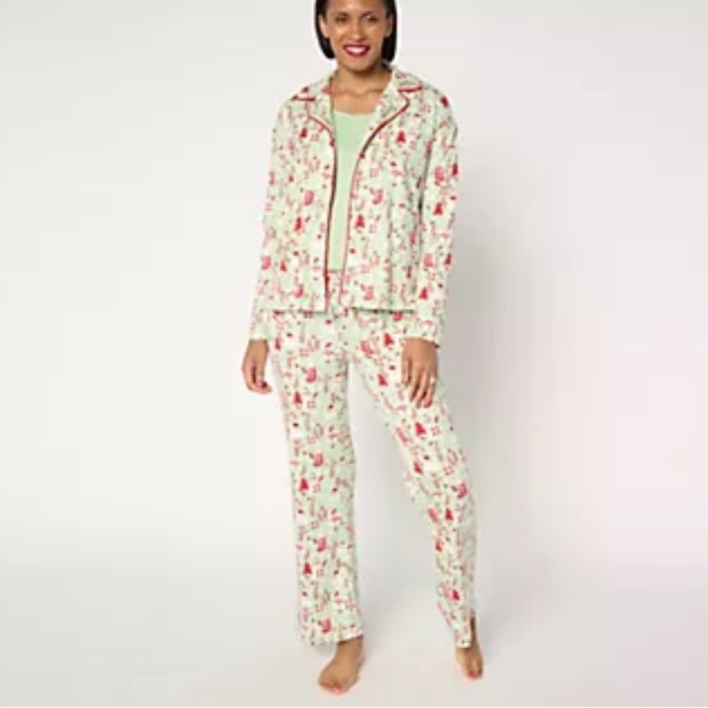 Muk Luks Cat-Themed Pajama Set - Red and Cream